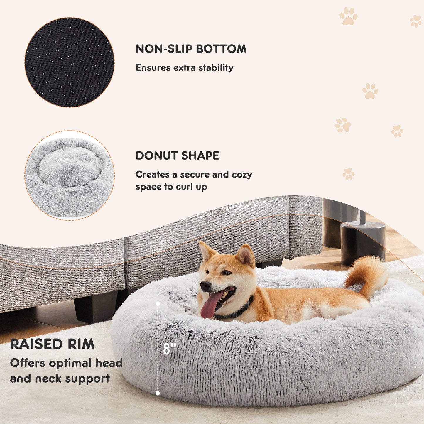 24-Inch Non-Slip round Fluffy Plush Pet Bed
