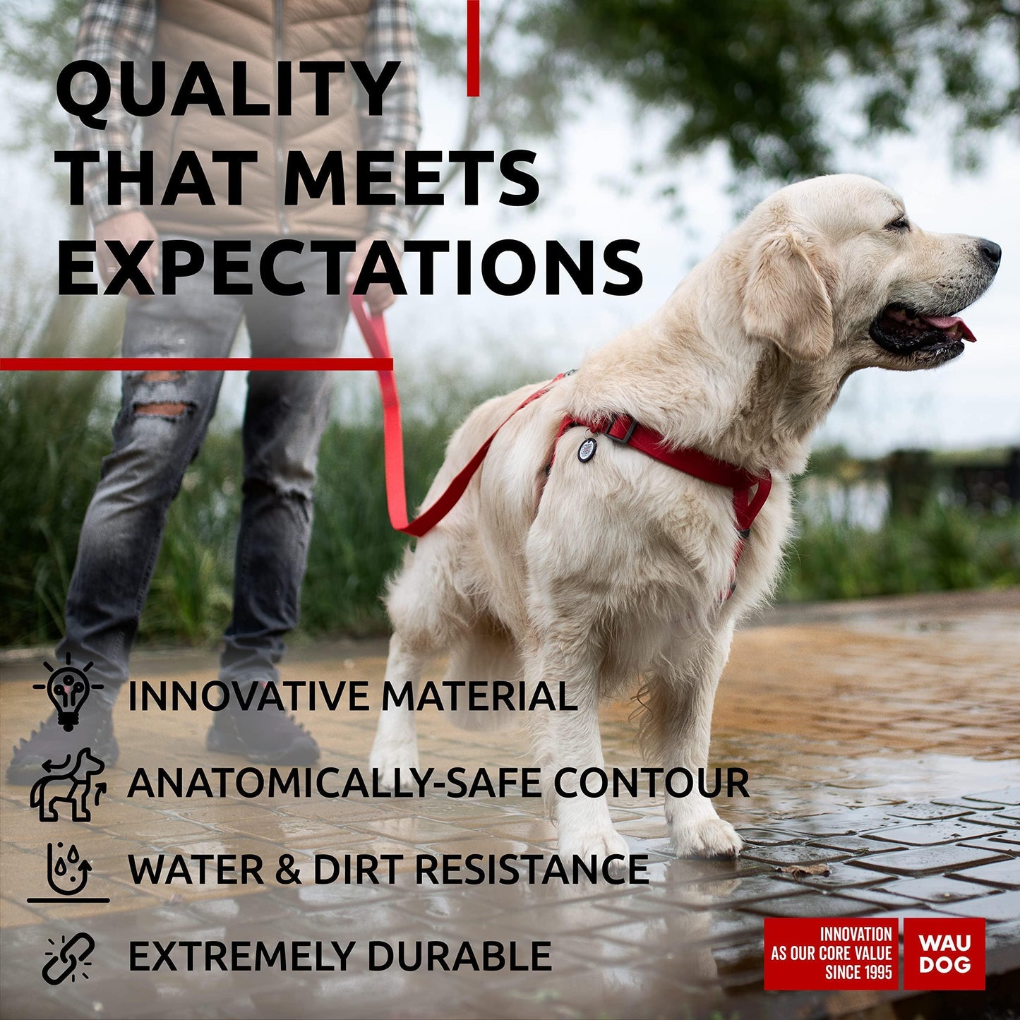 Waterproof Dog Harness Adjustable Dog Harness for Large Dogs Small and Medium Dogs Heavy Duty Dog Harness with Durable Metal Clasp and QR Dog Tag Boy & Girl Dog Harness Red (24 35In)