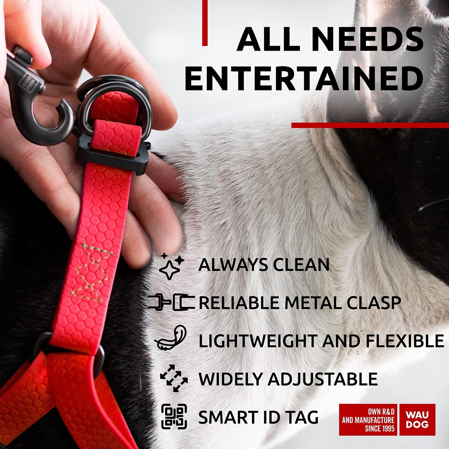 Waterproof Dog Harness Adjustable Dog Harness for Large Dogs Small and Medium Dogs Heavy Duty Dog Harness with Durable Metal Clasp and QR Dog Tag Boy & Girl Dog Harness Red (24 35In)