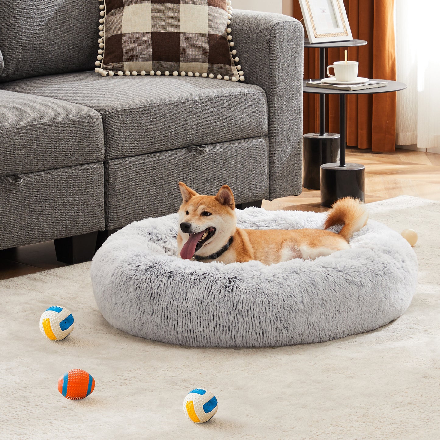 24-Inch Non-Slip round Fluffy Plush Pet Bed