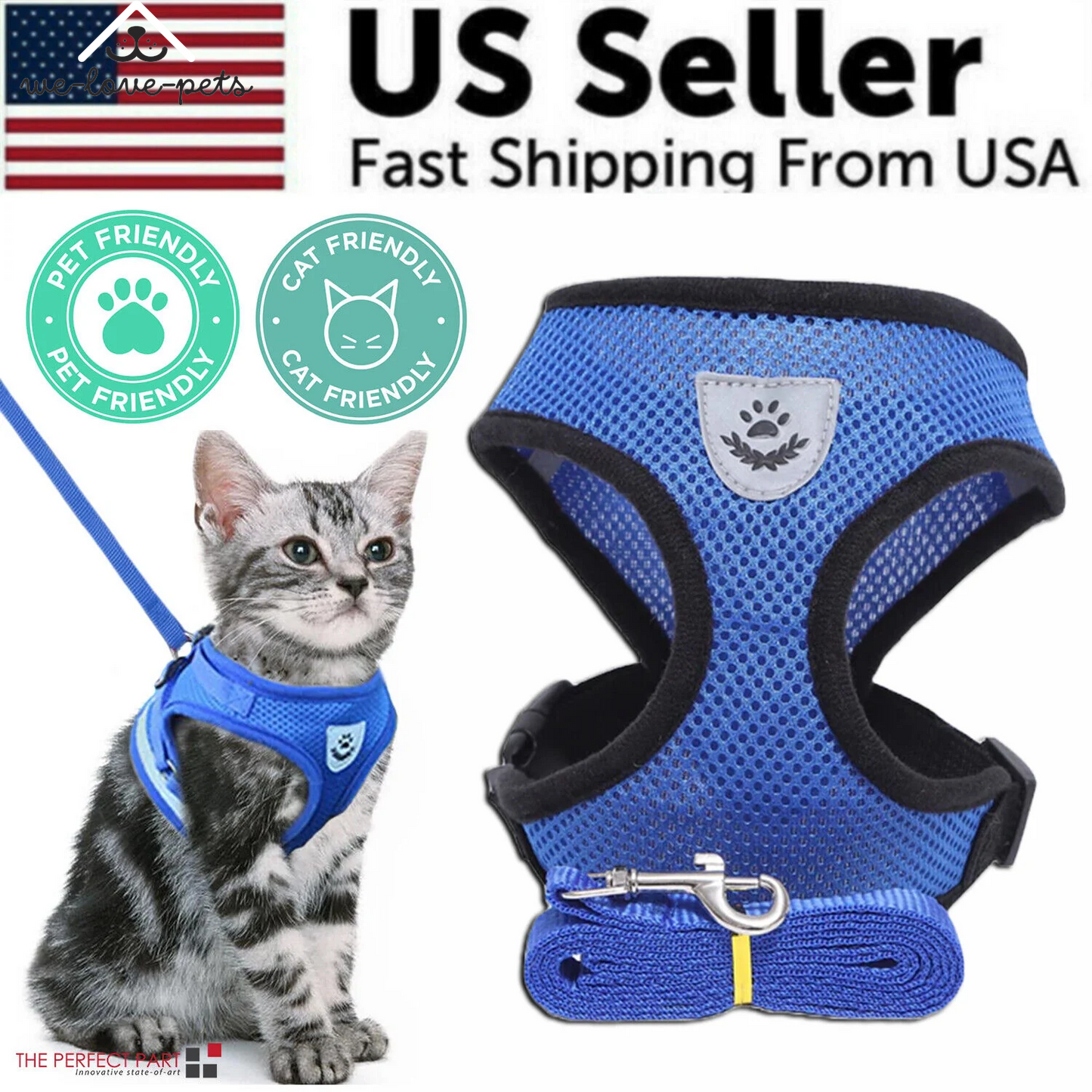 Cat Dog Pet Harness Adjustable Control Vest Dogs Reflective S M L XL Leash