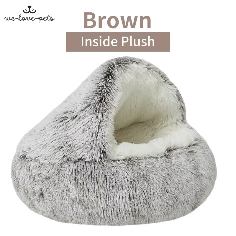 Winter Plush Pet Cat Bed round Cat Cushion Cat House 2 in 1 Warm Cats Basket Pet Sleep Bag Kitten Nest Kennel for Small Dog Cats