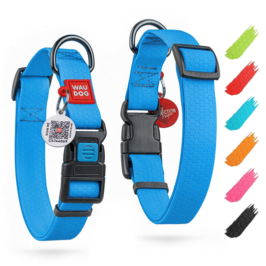 Waterproof Dog Collar Adjustable Dog Collar for Large Dogs Small and Medium Dogs Breakaway Dog Collar Waterproof with Plastic Buckle and QR Dog Tag Boy & Girl Dog Collars (Blue)