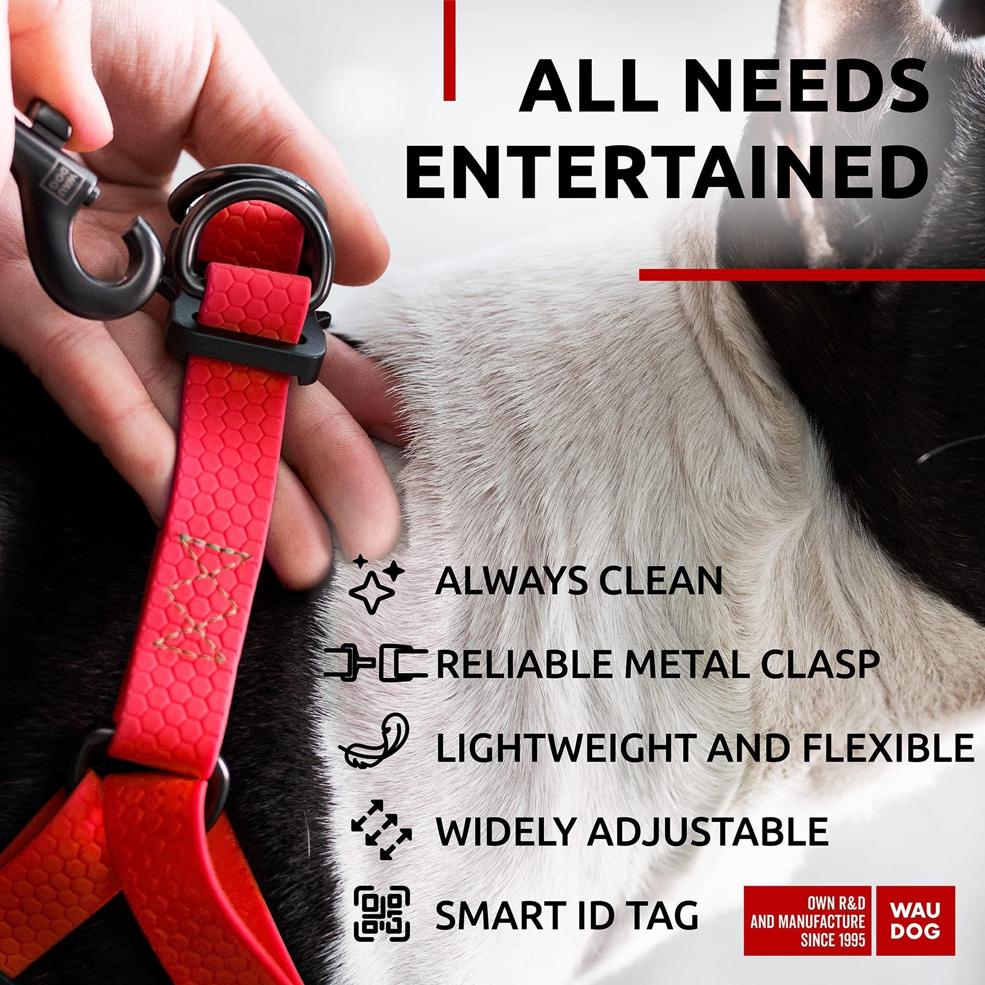 Waterproof Dog Harness Adjustable Dog Harness for Large Dogs Small and Medium Dogs Heavy Duty Dog Harness with Durable Metal Clasp and QR Dog Tag Boy & Girl Dog Harness Red (20 32In)