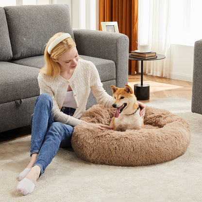 24-Inch Non-Slip round Fluffy Plush Pet Bed