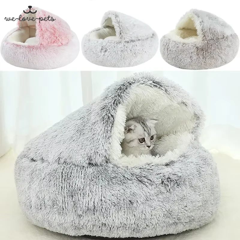 Winter Plush Pet Cat Bed round Cat Cushion Cat House 2 in 1 Warm Cats Basket Pet Sleep Bag Kitten Nest Kennel for Small Dog Cats