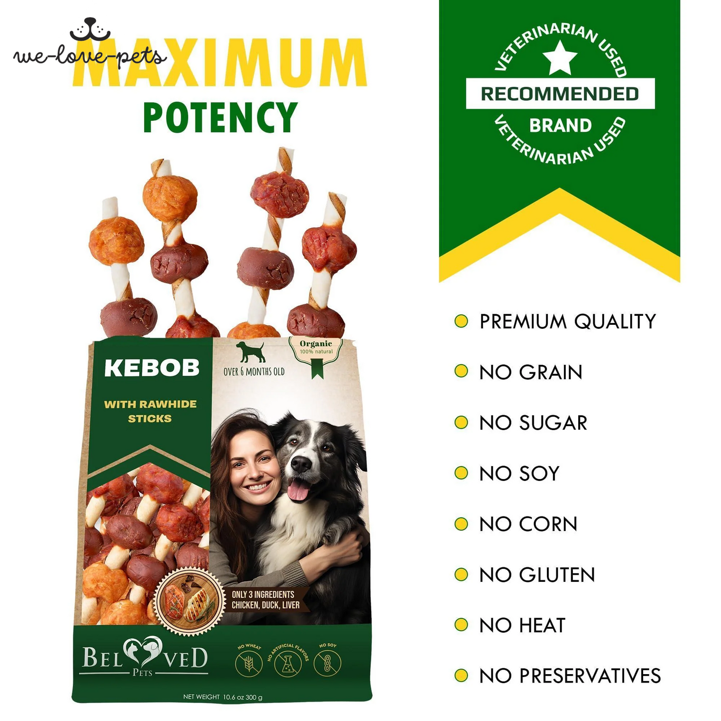 Dog Rawhide Treats with Duck and Chicken Human Grade Meat All Natural 10.6 Oz