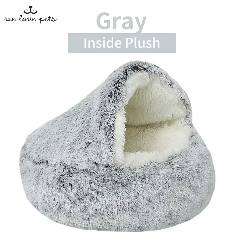Winter Plush Pet Cat Bed round Cat Cushion Cat House 2 in 1 Warm Cats Basket Pet Sleep Bag Kitten Nest Kennel for Small Dog Cats