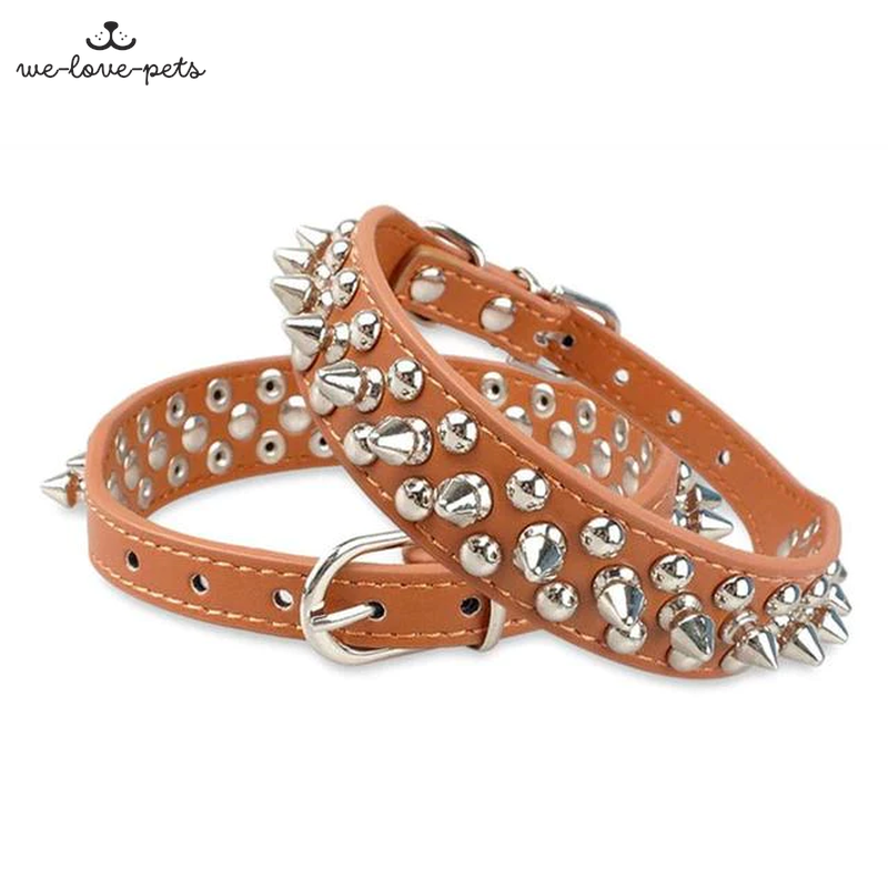 Spiked Studded Leather Dog Collar Rivets Pet Small Large Cat Pit Bull Adjustable