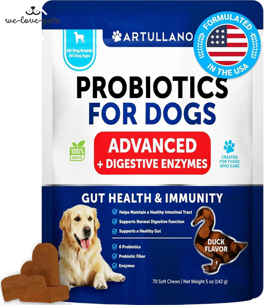 Dog Probiotics Duck Flavor Probiotics for Dogs Gut Health Itchy Skin Allergies & Immunity Support Yeast Balance Dog Probiotic 70 Chews with Prebiotics Dog Probiotics and Digestive Enzymes Reduce Diarrhea