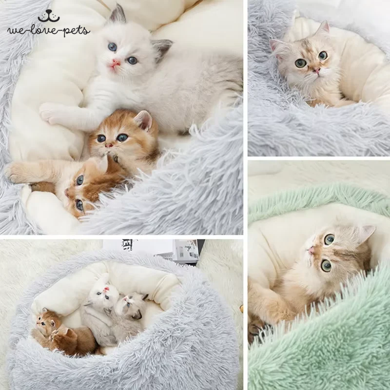 Winter Plush Pet Cat Bed round Cat Cushion Cat House 2 in 1 Warm Cats Basket Pet Sleep Bag Kitten Nest Kennel for Small Dog Cats
