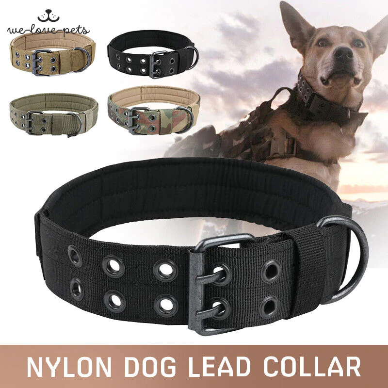 2" Wide Tactical Heavy Duty Nylon Large Dog Collar K9 Military with Metal Buckle