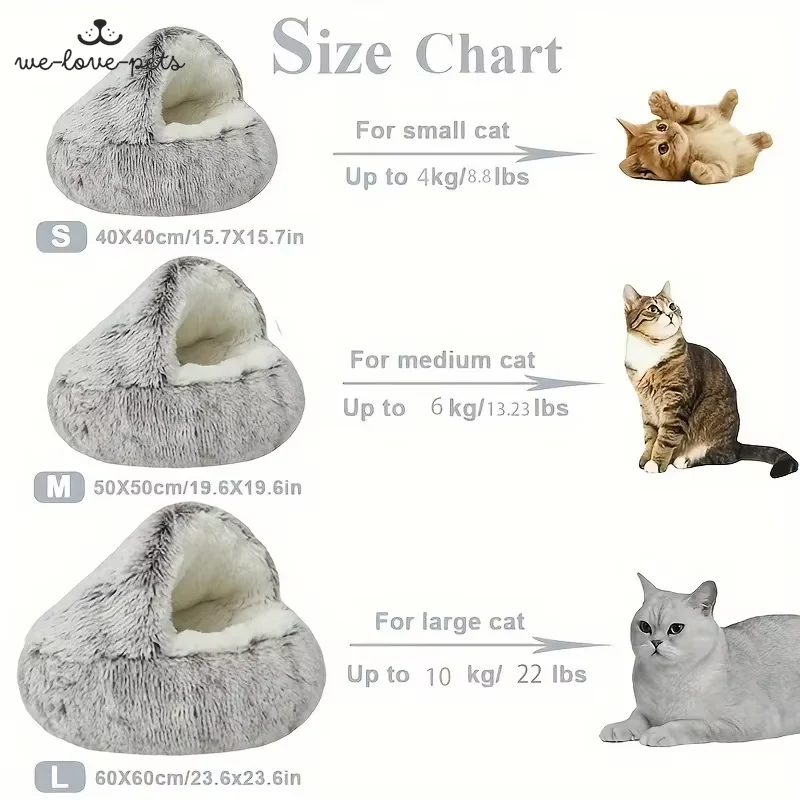 Winter Plush Pet Cat Bed round Cat Cushion Cat House 2 in 1 Warm Cats Basket Pet Sleep Bag Kitten Nest Kennel for Small Dog Cats