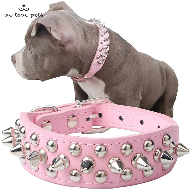 Spiked Studded Leather Dog Collar Rivets Pet Small Large Cat Pit Bull Adjustable