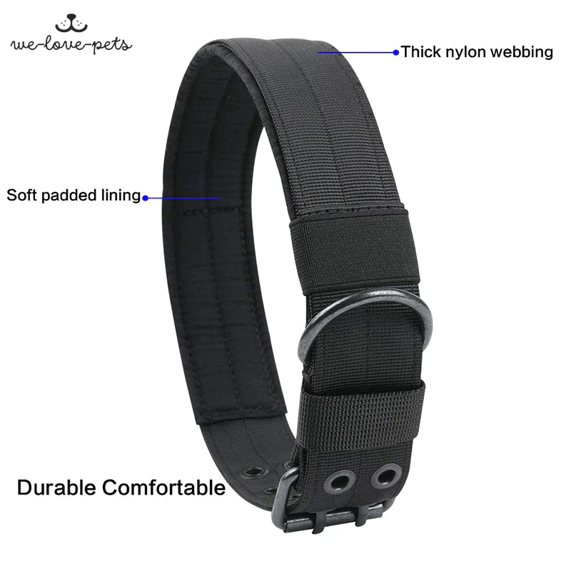 2" Wide Tactical Heavy Duty Nylon Large Dog Collar K9 Military with Metal Buckle