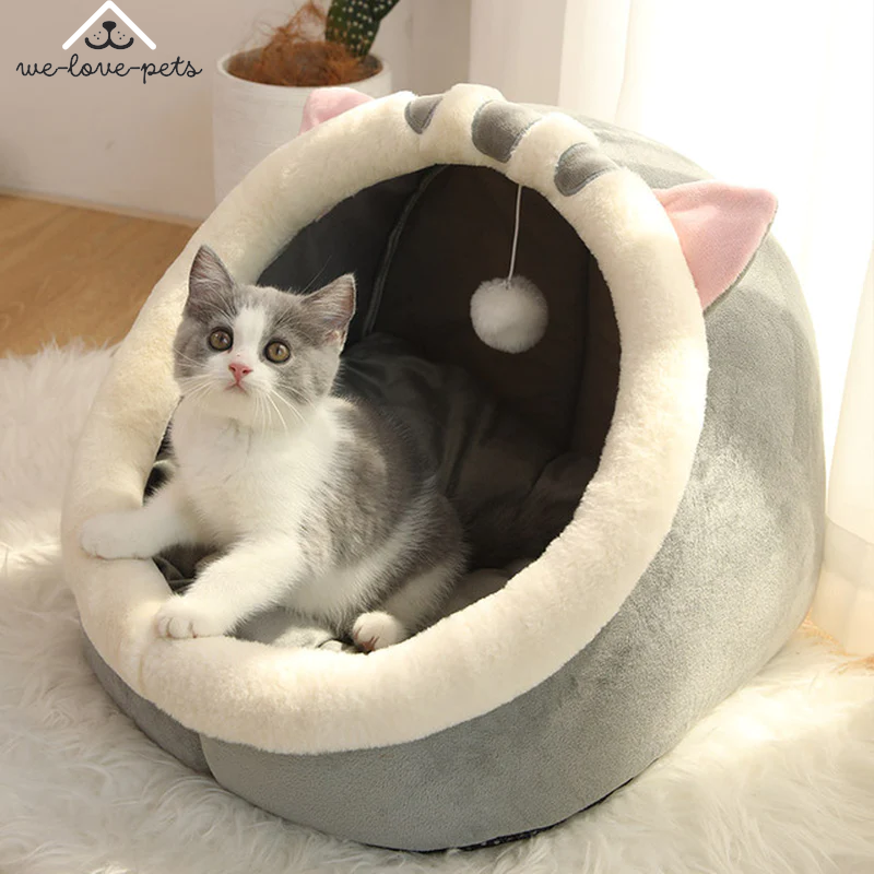 Sweet Cat Bed Warm Pet Basket Cozy Kitten Lounger Cushion Cat House Tent Very Soft Small Dog Mat Bag for Washable Cave Cats Beds