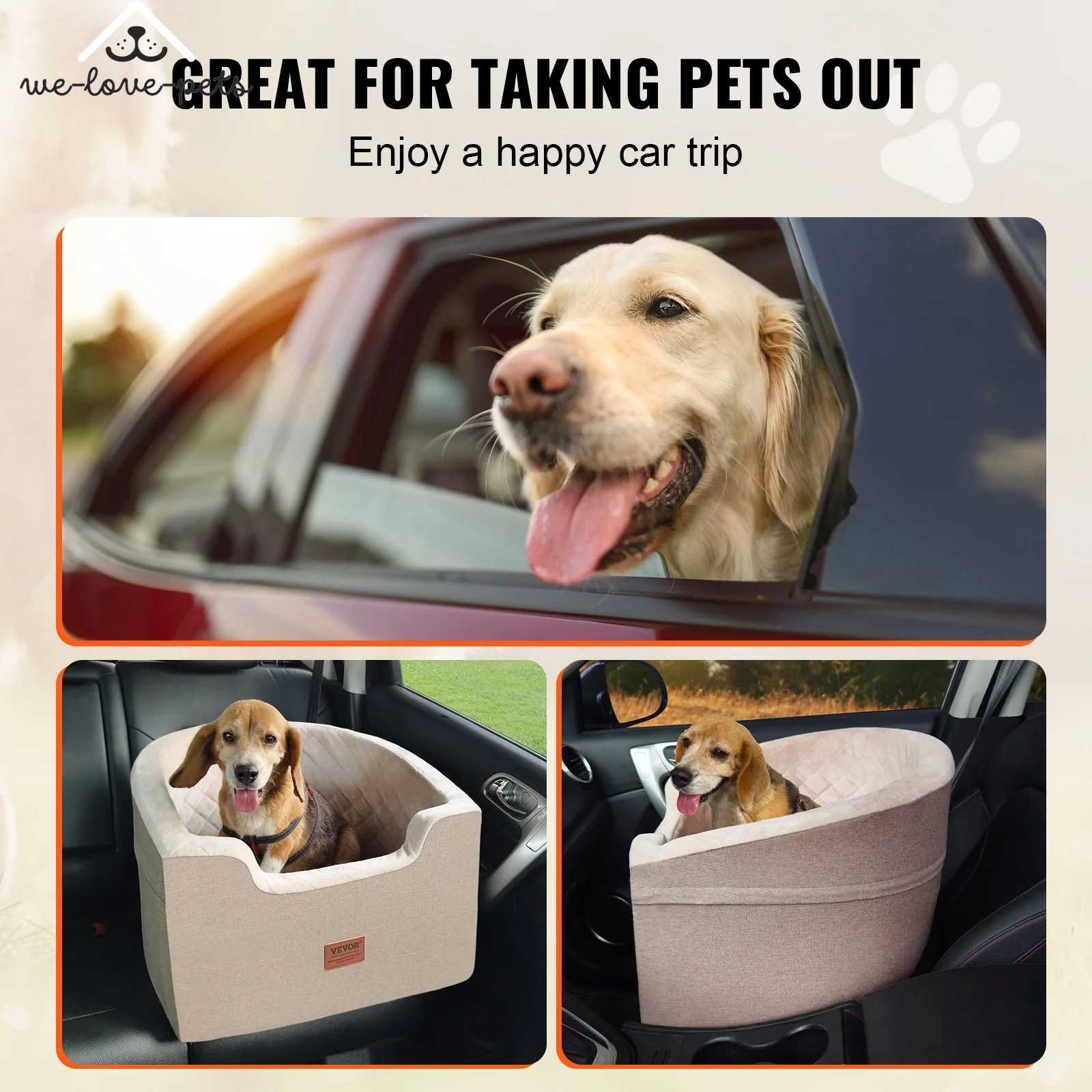 VEVOR Dog Booster Car Seat Pet Car Seat for Small Medium Dog up to 55 Lbs Brown