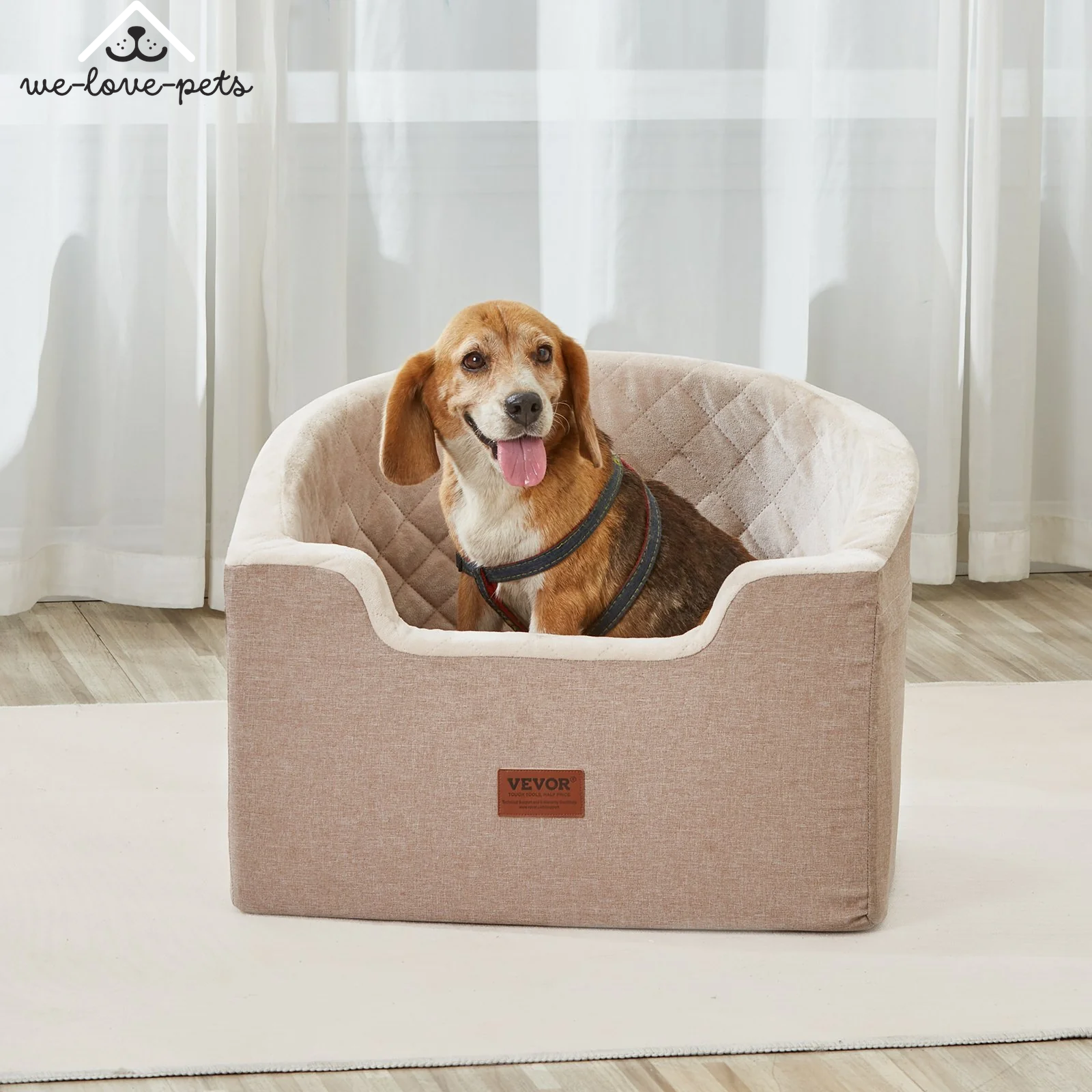 VEVOR Dog Booster Car Seat Pet Car Seat for Small Medium Dog up to 55 Lbs Brown