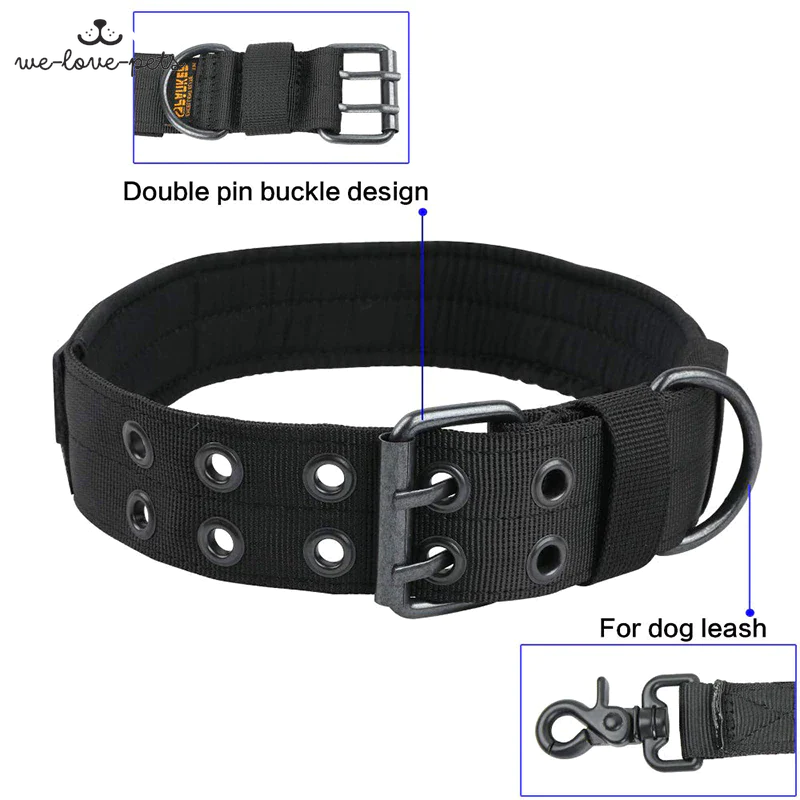 2" Wide Tactical Heavy Duty Nylon Large Dog Collar K9 Military with Metal Buckle