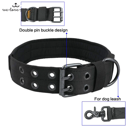 2" Wide Tactical Heavy Duty Nylon Large Dog Collar K9 Military with Metal Buckle