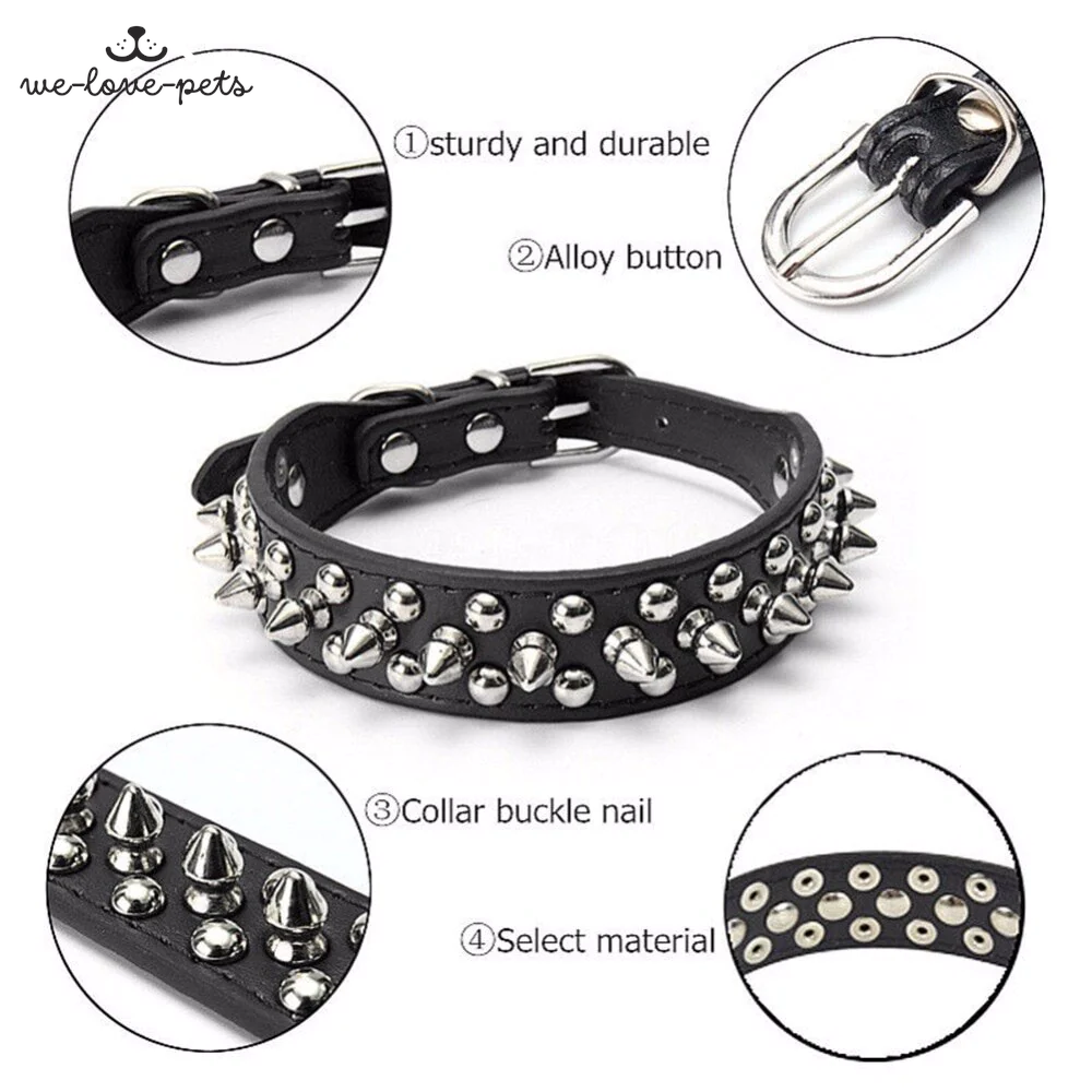 Spiked Studded Leather Dog Collar Rivets Pet Small Large Cat Pit Bull Adjustable