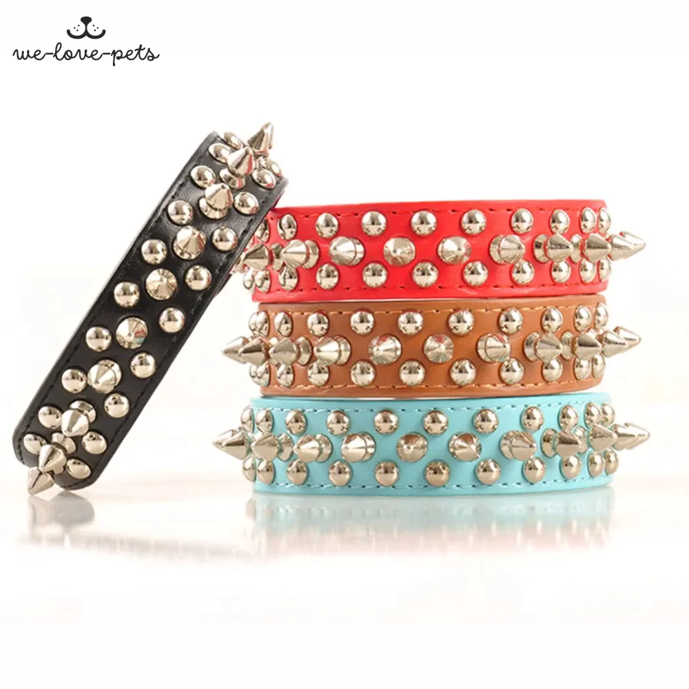 Spiked Studded Leather Dog Collar Rivets Pet Small Large Cat Pit Bull Adjustable