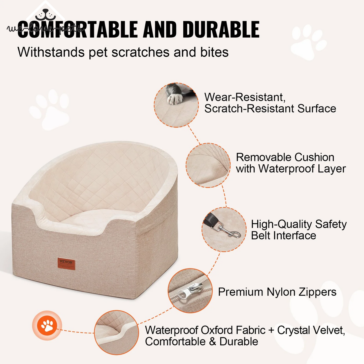 VEVOR Dog Booster Car Seat Pet Car Seat for Small Medium Dog up to 55 Lbs Brown