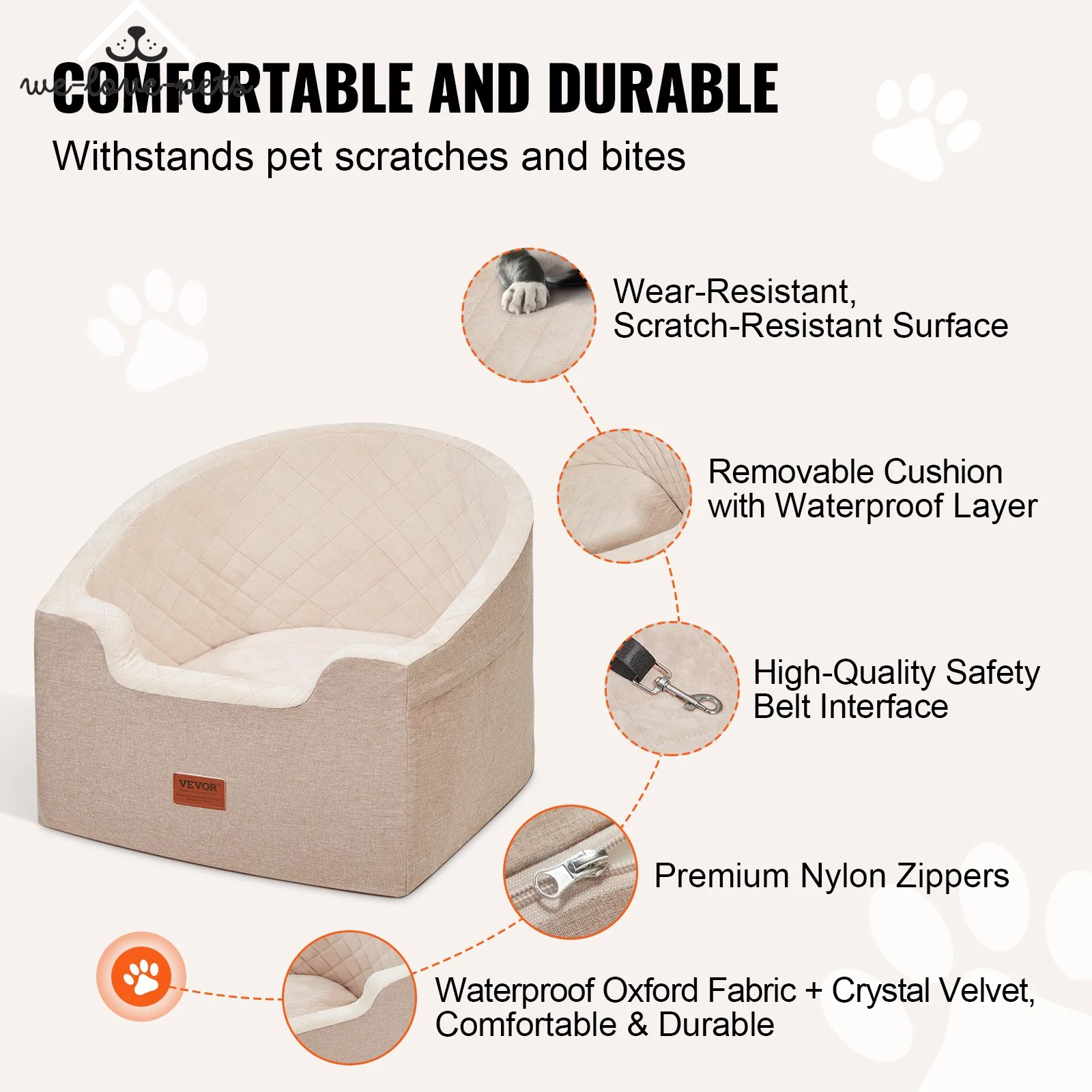 VEVOR Dog Booster Car Seat Pet Car Seat for Small Medium Dog up to 55 Lbs Brown