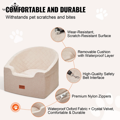 VEVOR Dog Booster Car Seat Pet Car Seat for Small Medium Dog up to 55 Lbs Brown