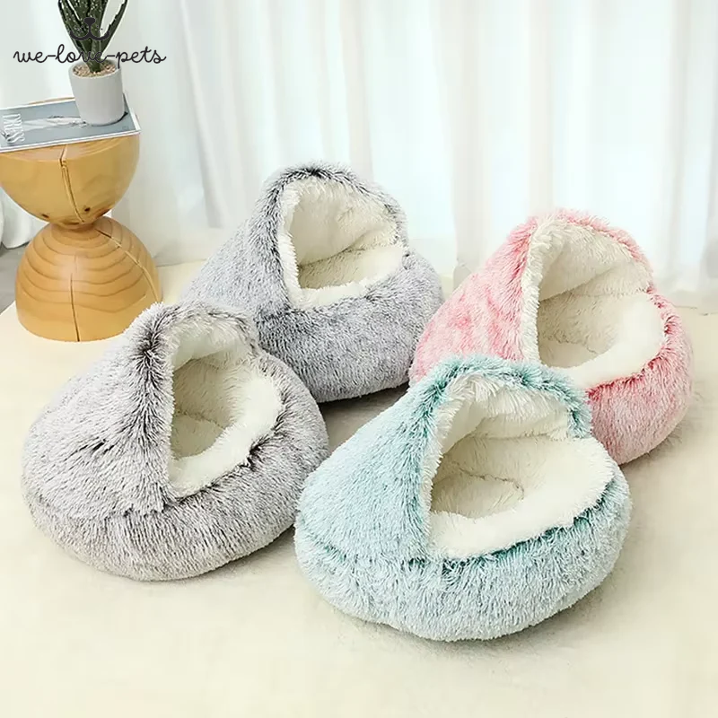 Winter Plush Pet Cat Bed round Cat Cushion Cat House 2 in 1 Warm Cats Basket Pet Sleep Bag Kitten Nest Kennel for Small Dog Cats