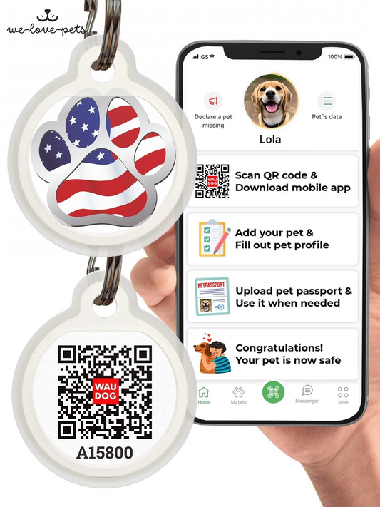 Dog Tags for Pets Silicone QR Code Pet ID Tags for Dogs & Cats US Flag S Size