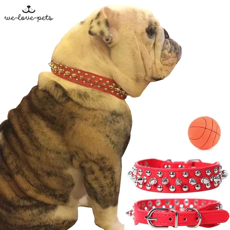 Spiked Studded Leather Dog Collar Rivets Pet Small Large Cat Pit Bull Adjustable