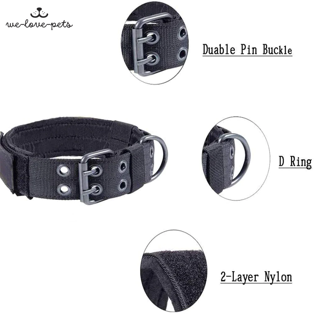 2" Wide Tactical Heavy Duty Nylon Large Dog Collar K9 Military with Metal Buckle