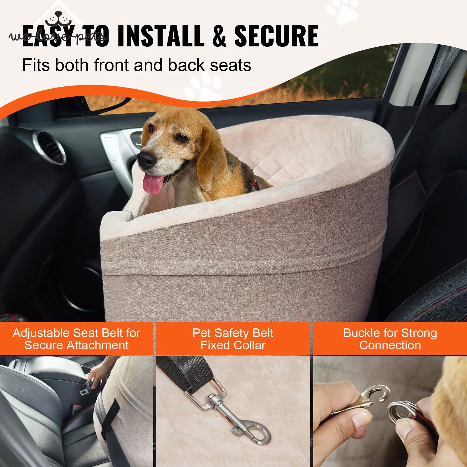 VEVOR Dog Booster Car Seat Pet Car Seat for Small Medium Dog up to 55 Lbs Brown